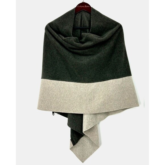 Henriette Steffensen Copenhagen Women Fleece Cape Poncho Green Gray One Size R - Picture 2 of 11